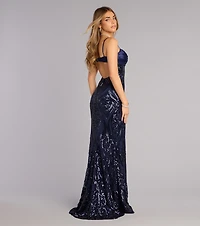 Leslie Sequin Slit Formal Dress