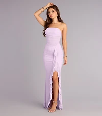 Sienna Mesh Ruffle Slit Formal Dress