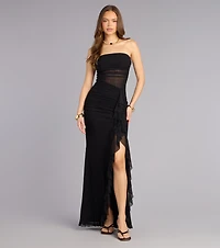 Sienna Mesh Ruffle Slit Formal Dress