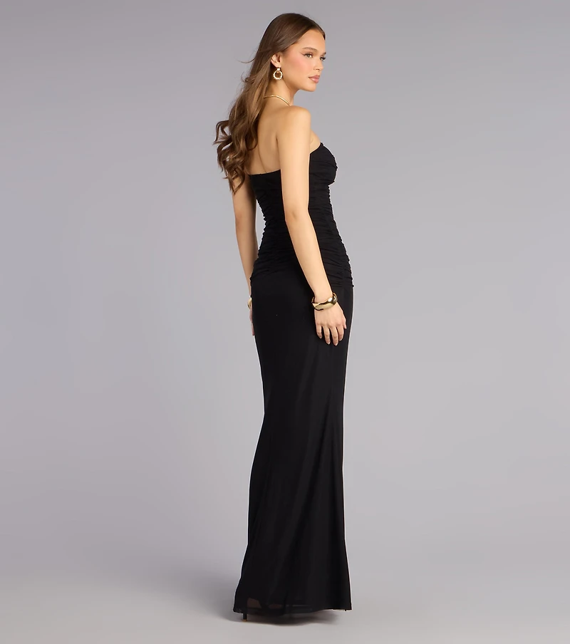 Sienna Mesh Ruffle Slit Formal Dress