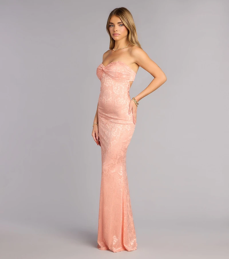 Averie Floral Lace Strapless Mermaid Dress