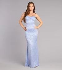Averie Floral Lace Strapless Mermaid Dress