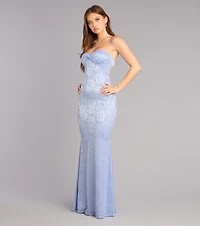 Averie Floral Lace Strapless Mermaid Dress