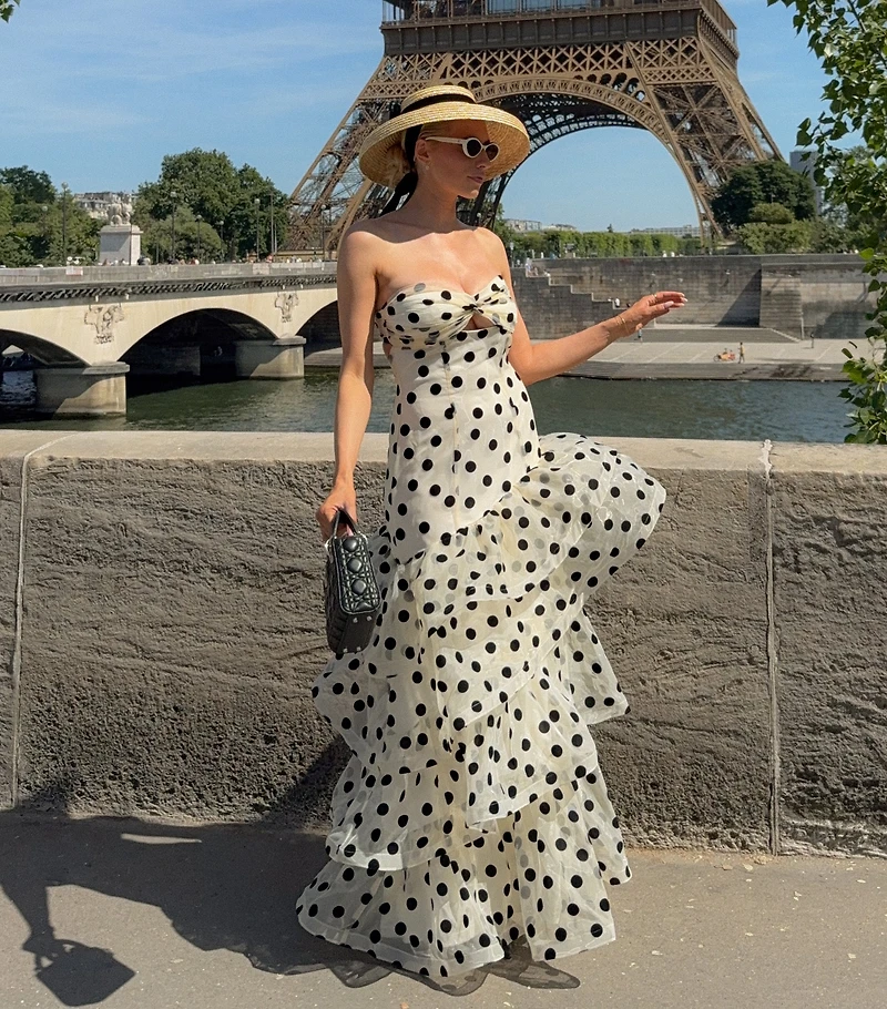 Valerie Polka Dot Ruffle Formal Dress