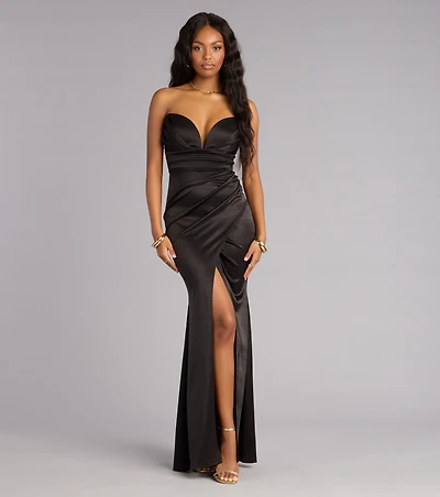 Gretchen Satin Plunge Mermaid Formal Dress