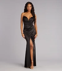 Gretchen Satin Plunge Mermaid Formal Dress