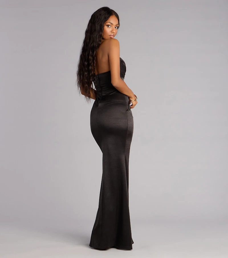 Gretchen Satin Plunge Mermaid Formal Dress