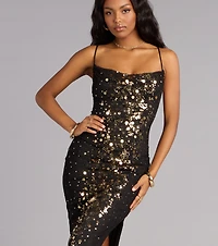 Brookelle Sequin Slit Formal Dress