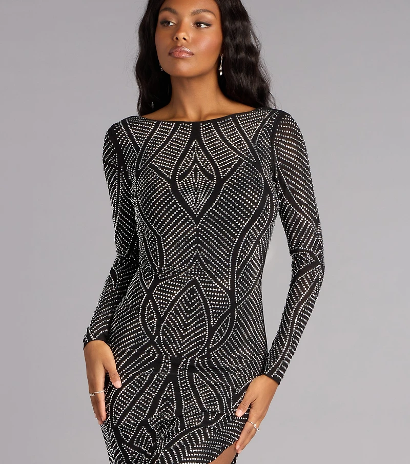 Lexis Glitter Crew Neck Slit Formal Dress