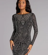 Lexis Glitter Crew Neck Slit Formal Dress