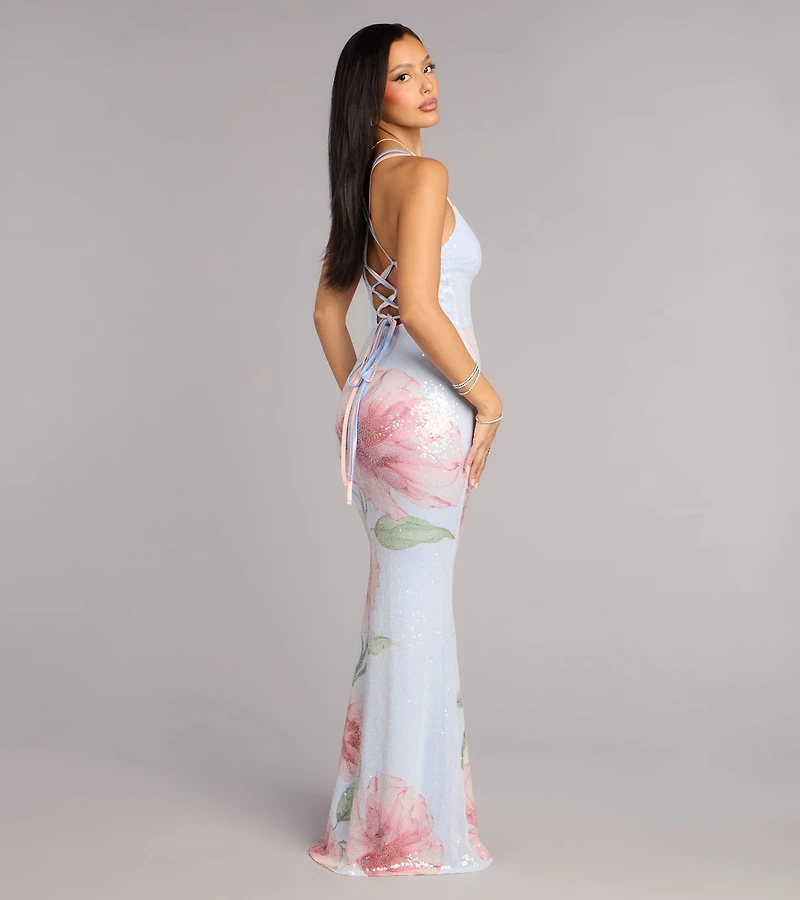 Chance Floral Sequin Mermaid Formal Dress