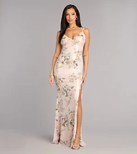Kelsey Sequin Floral Slit Formal Dress