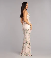 Kelsey Sequin Floral Slit Formal Dress