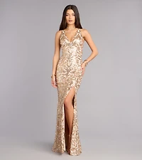 Emely Floral Sequin High Slit Mermaid Dress