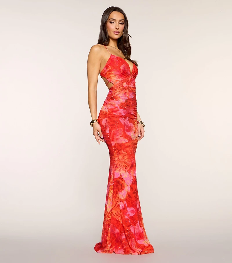 Kristen Printed Rhinestone Formal Dress