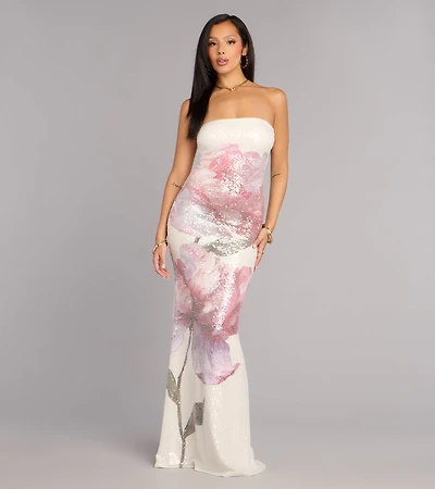 Kiki Floral Sequin Formal Dress