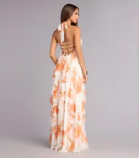 Alaiya Floral Chiffon Ruffle A-Line Dress