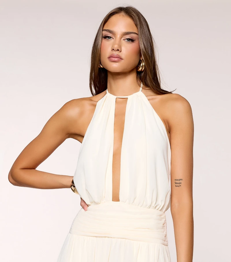 Analia Chiffon Halter Cutout A-Line Dress