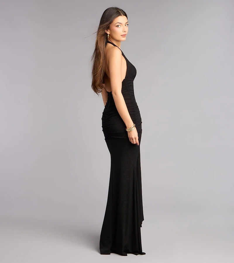 Laney Plunging Halter Mermaid Dress