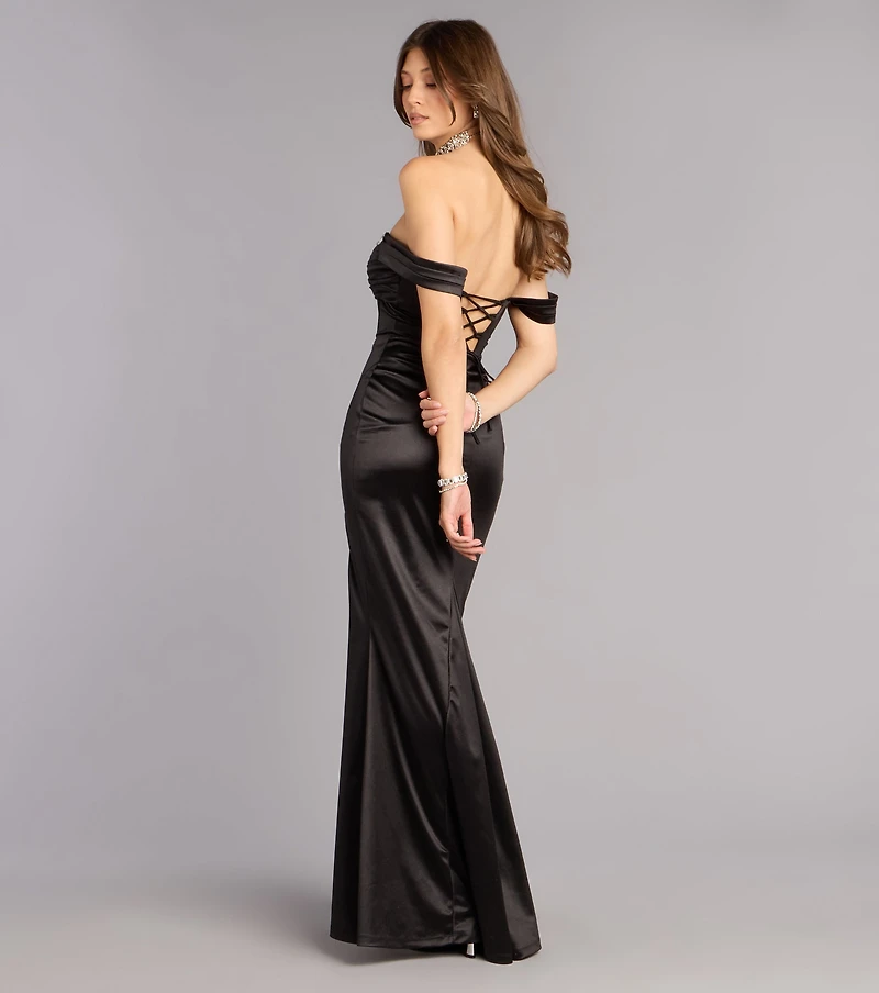 Stacey Rhinestone Trim Slit Formal Dress