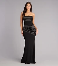 Heather Crepe Satin Lace-Up Formal Dress