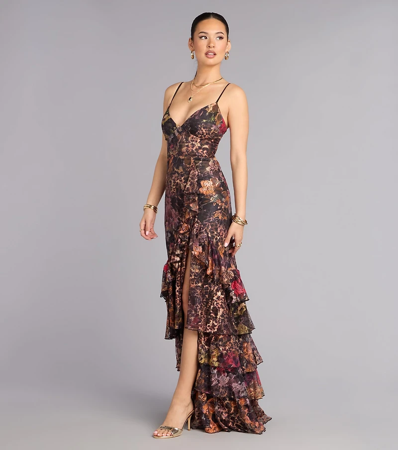 Megan Leopard Floral A-Line Formal Dress