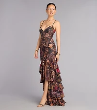 Megan Leopard Floral A-Line Formal Dress
