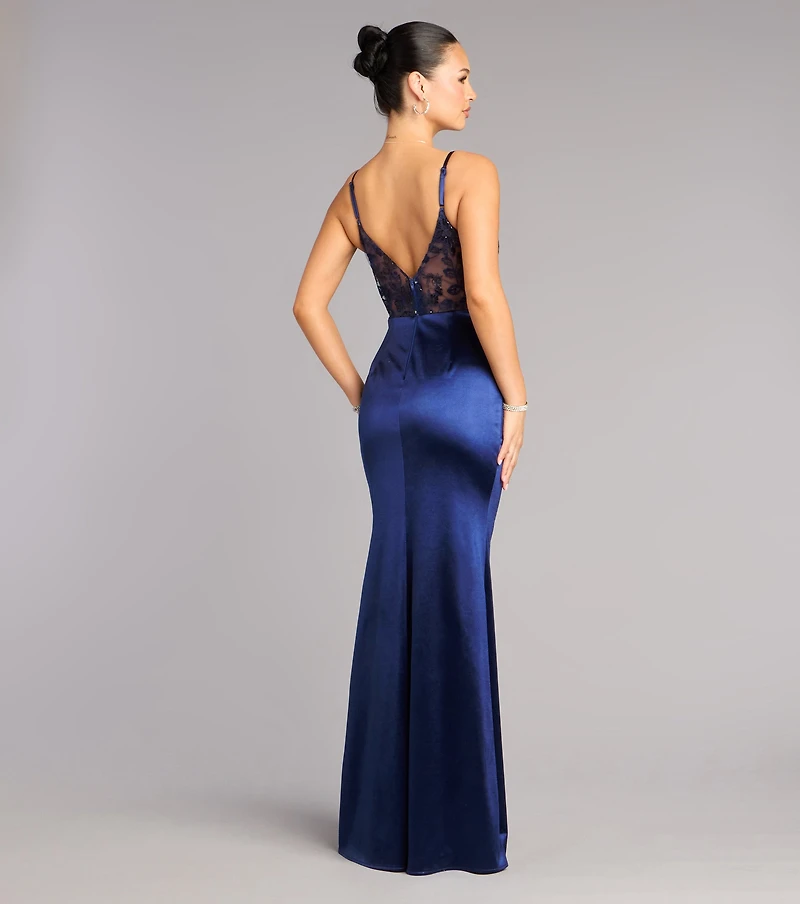 mirabel satin corset high slit formal dress Rachel Allan 70720 Prom Fitted Slit Long Formal Corset Dress
