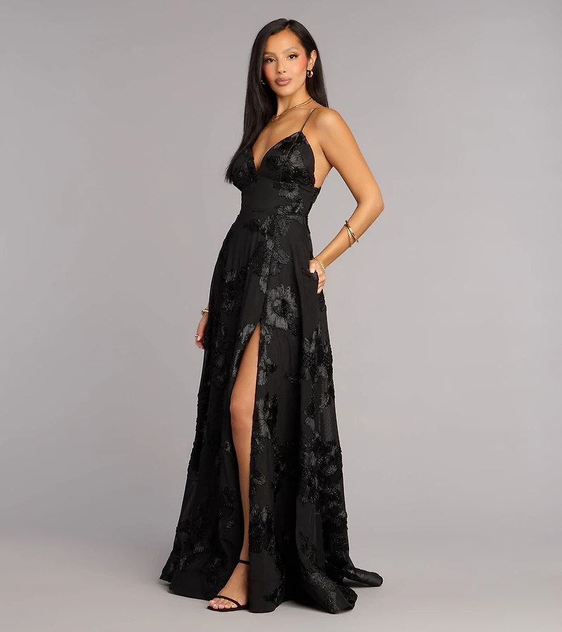 Quinn Soutache A-Line Slit Formal Dress