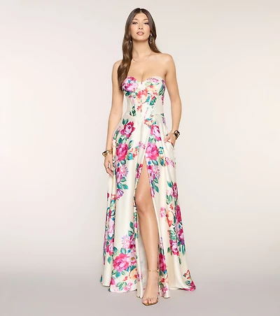 Nyla Satin Floral A-Line Formal Dress