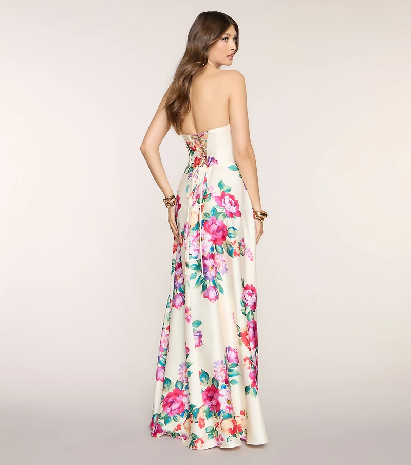 Nyla Satin Floral A-Line Formal Dress
