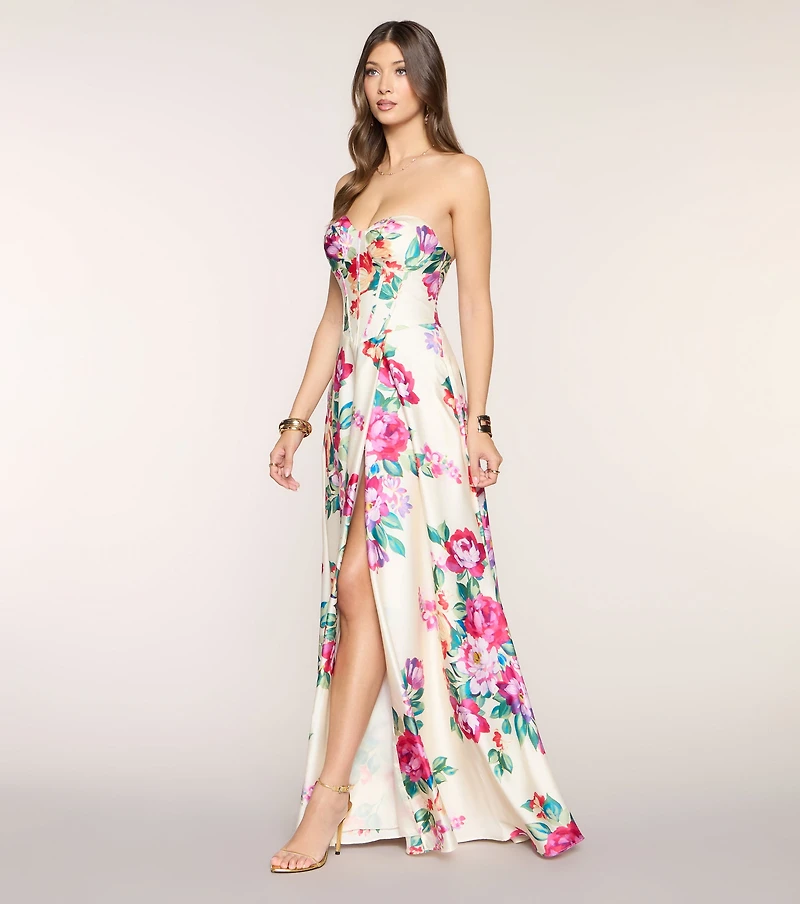 Nyla Satin Floral A-Line Formal Dress