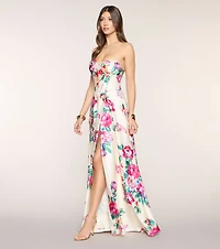 Nyla Satin Floral A-Line Formal Dress