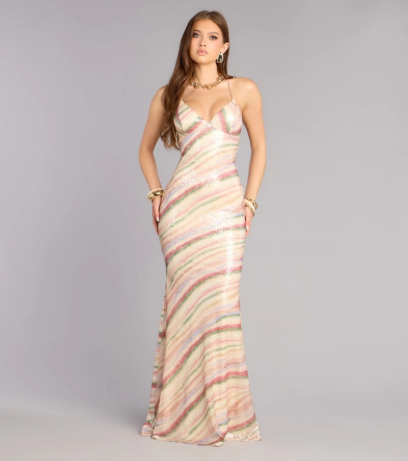 Janella Sequin Striped Formal Dress