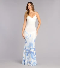 Annie Sequin Floral Lace-Up Formal Dress