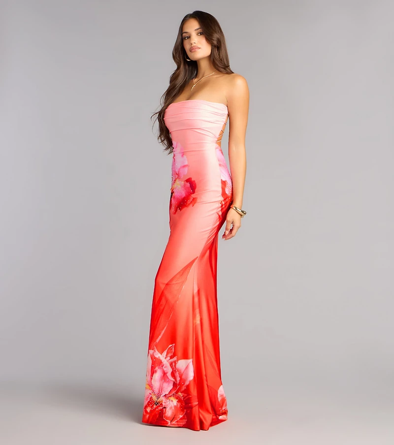 Summer Tropical Strappy Formal Dress