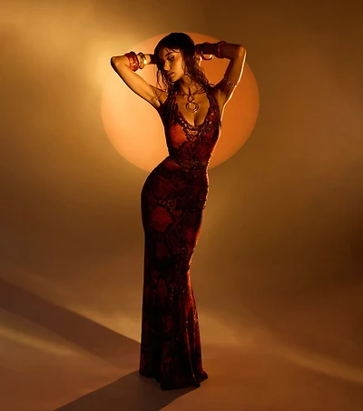 Ginger Beaded Open Back Formal Dress