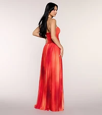 Dallas Mesh Print Bead Formal Dress