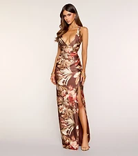Layla Floral Print High Slit Column Dress