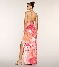 Sofie Metallic Floral High-Slit Formal Dress