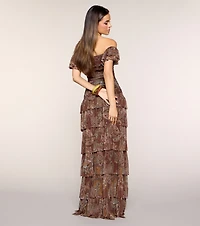Lila Floral Print Off-The-Shoulder A-Line Dress