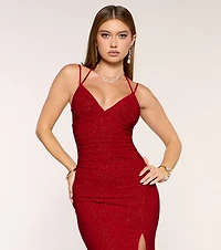 Ariadna Strappy Open Back Slit Glitter Formal Dress