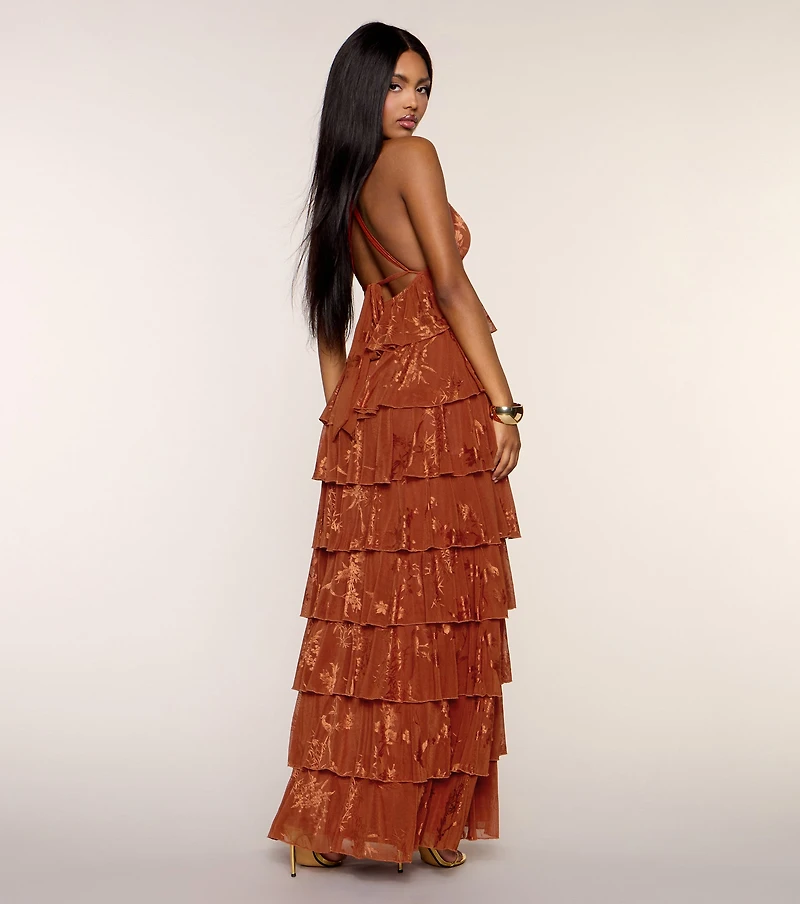 Paloma Floral Ruffle A-Line Formal Dress