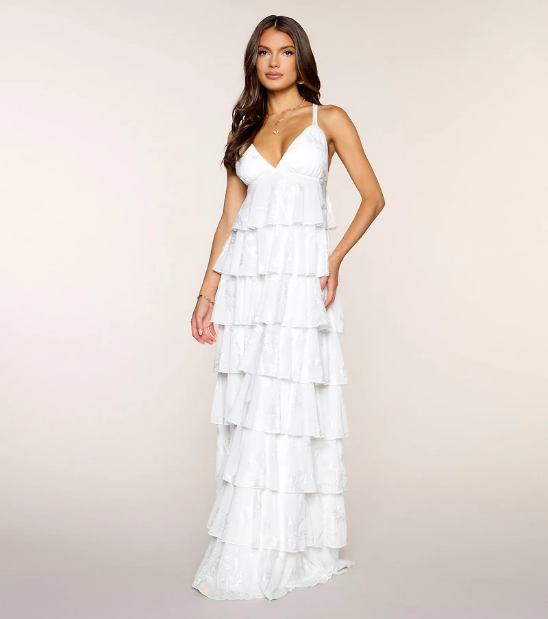 Paloma Floral Ruffle A-Line Formal Dress