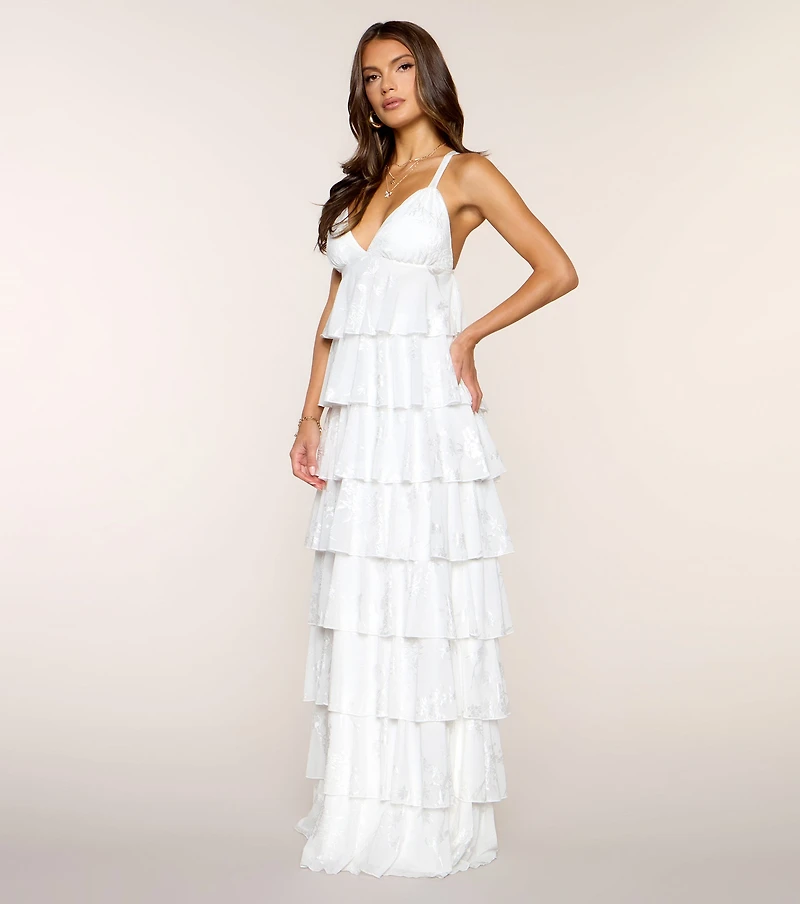 Paloma Floral Ruffle A-Line Formal Dress