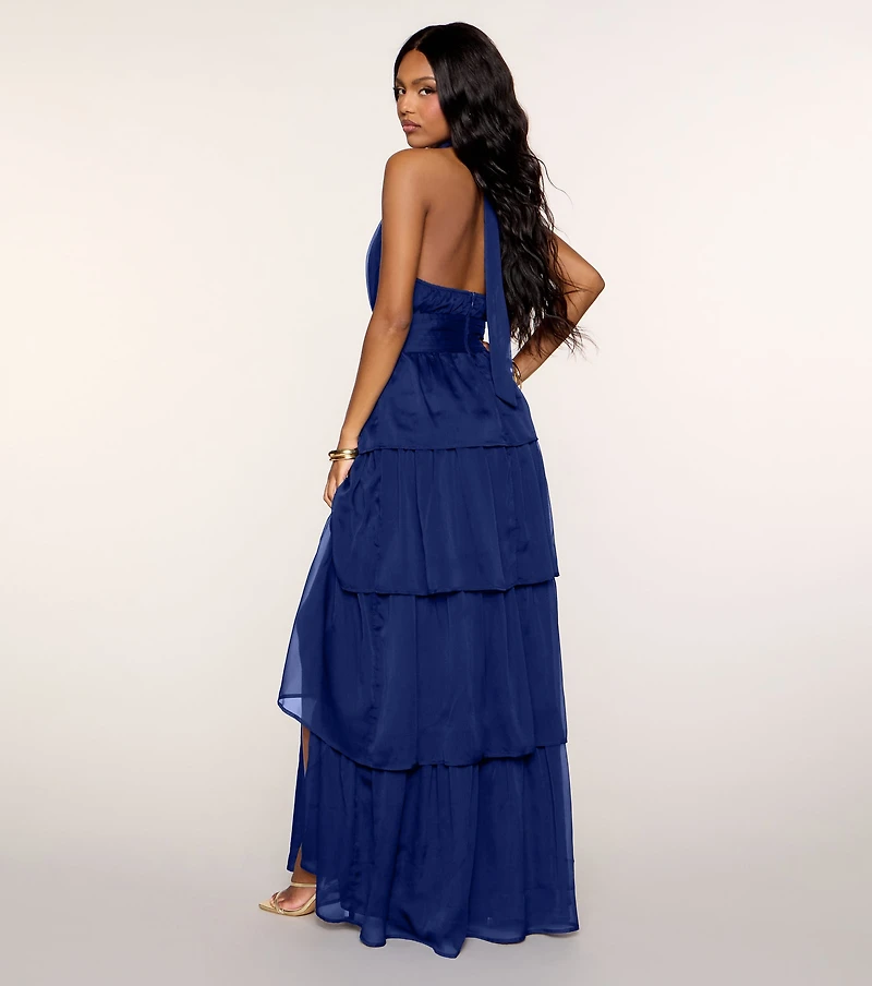 Lindsay Halter Ruffle A-Line Maxi Dress