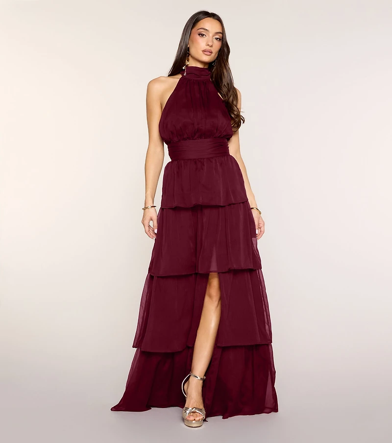 Lindsay Halter Ruffle A-Line Maxi Dress