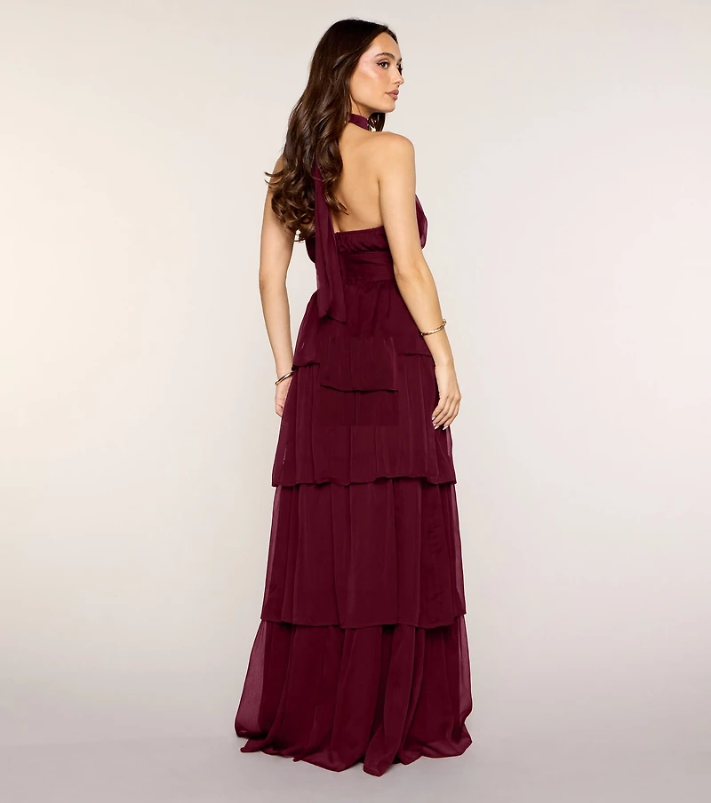 Lindsay Halter Ruffle A-Line Maxi Dress