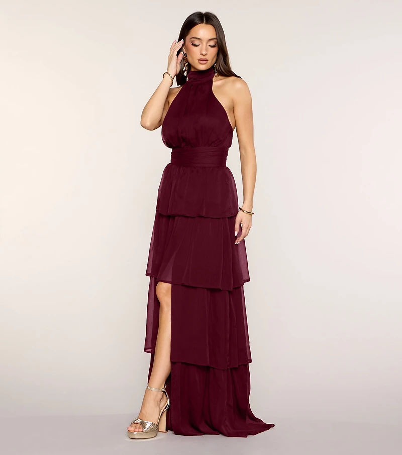 Lindsay Halter Ruffle A-Line Maxi Dress