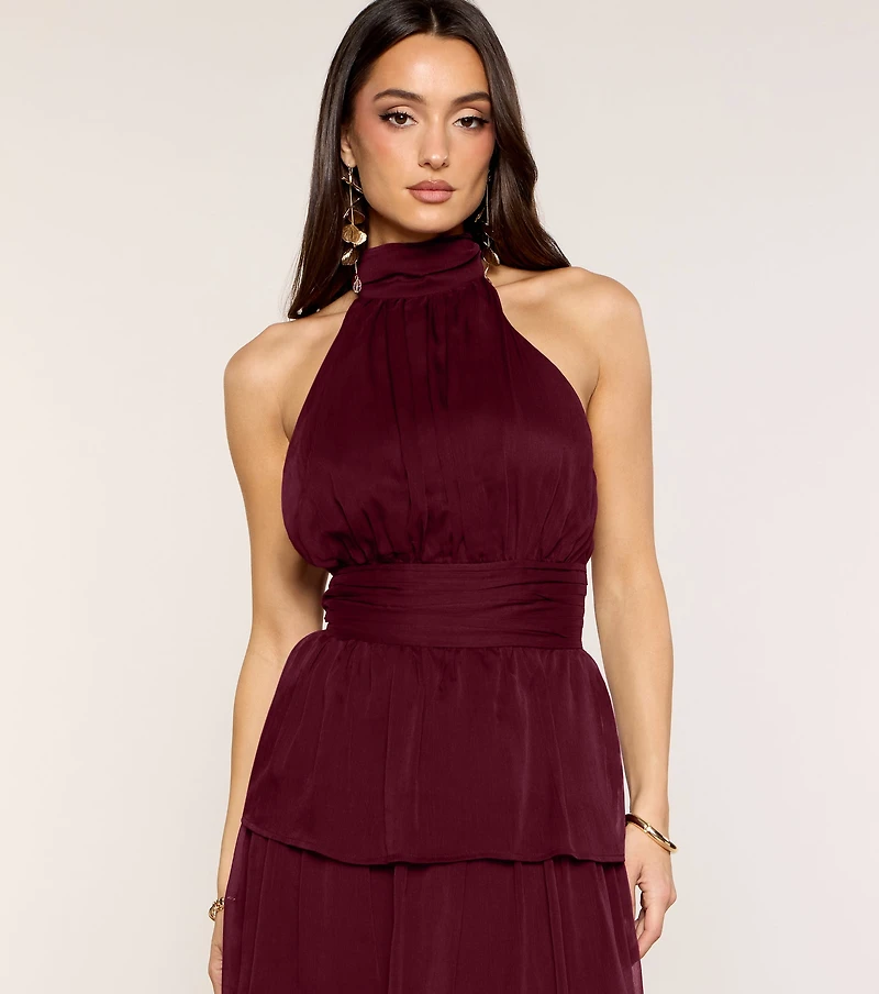 Lindsay Halter Ruffle A-Line Maxi Dress